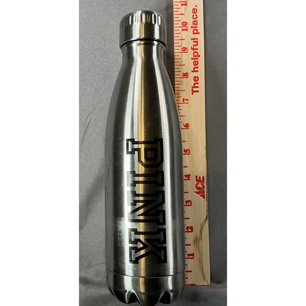 Victoria's Secret PINK Stainless Steel Water Bottle Silver Insulated 17oz Logo